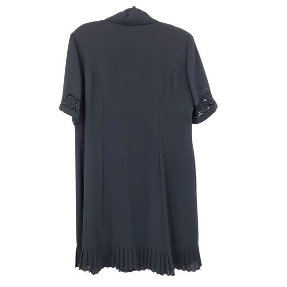Vintage 80's Chaus Shift Dress 14W Black Button Front‎ Lace Pleated Ruffle Hem - Picture 2 of 10